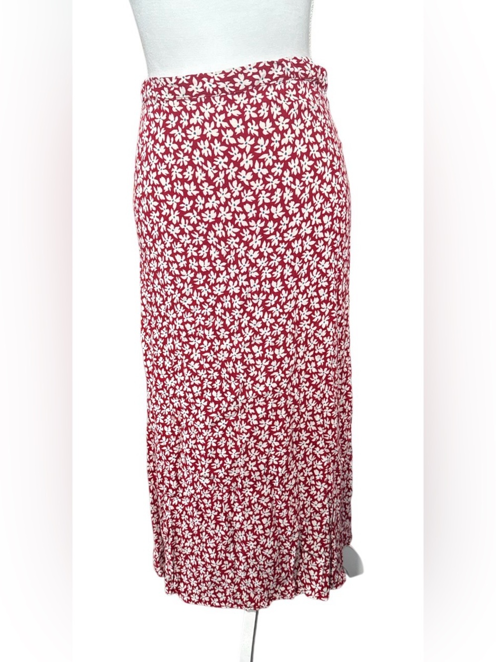 Reformation Red and White Floral Midi Skirt